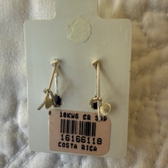 Vintage 10K Blue Sapphire and CZ Drop Dangle Earrings - Picture 2 of 2